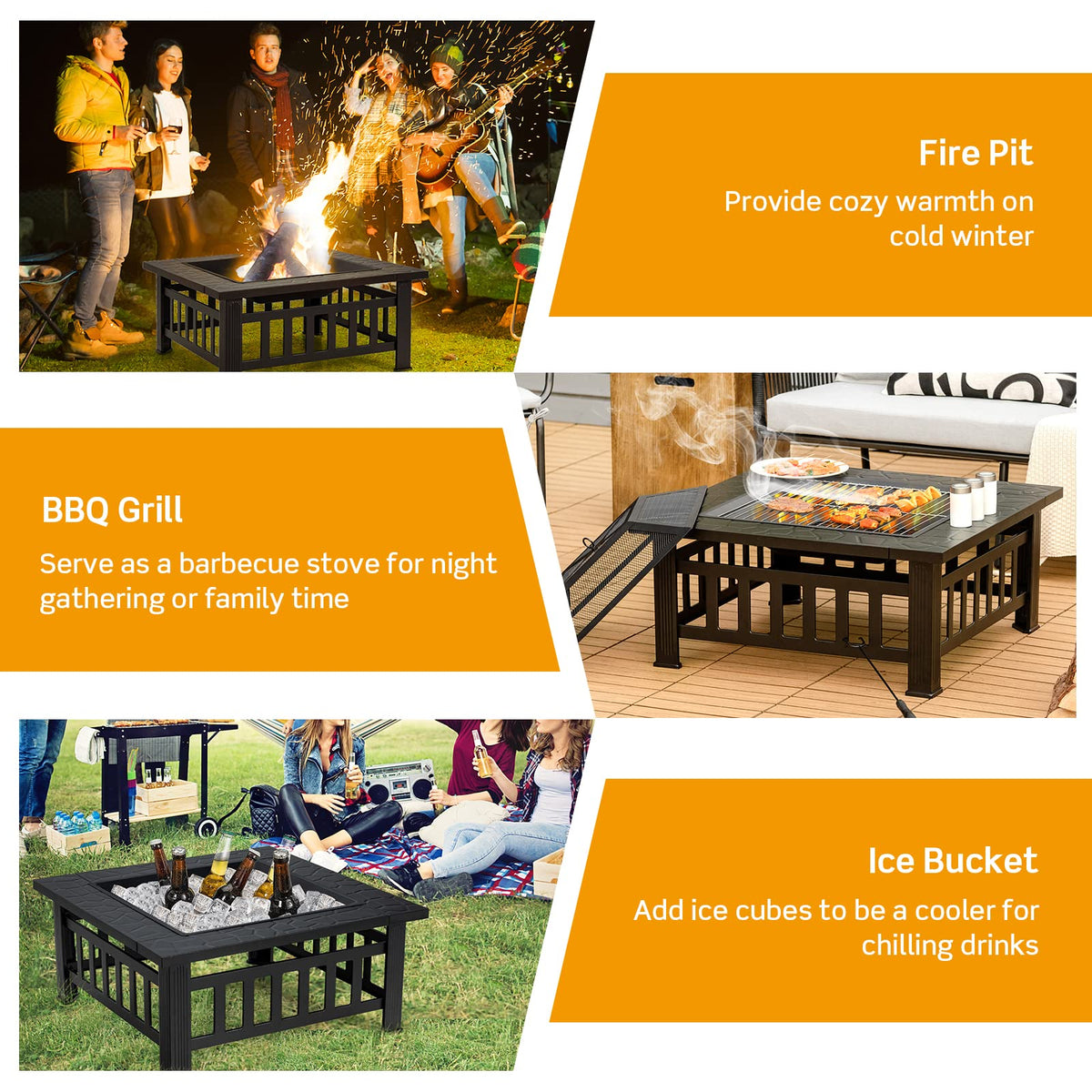 32 Inch Square Steel Wood Burning Fire Pit Y674608