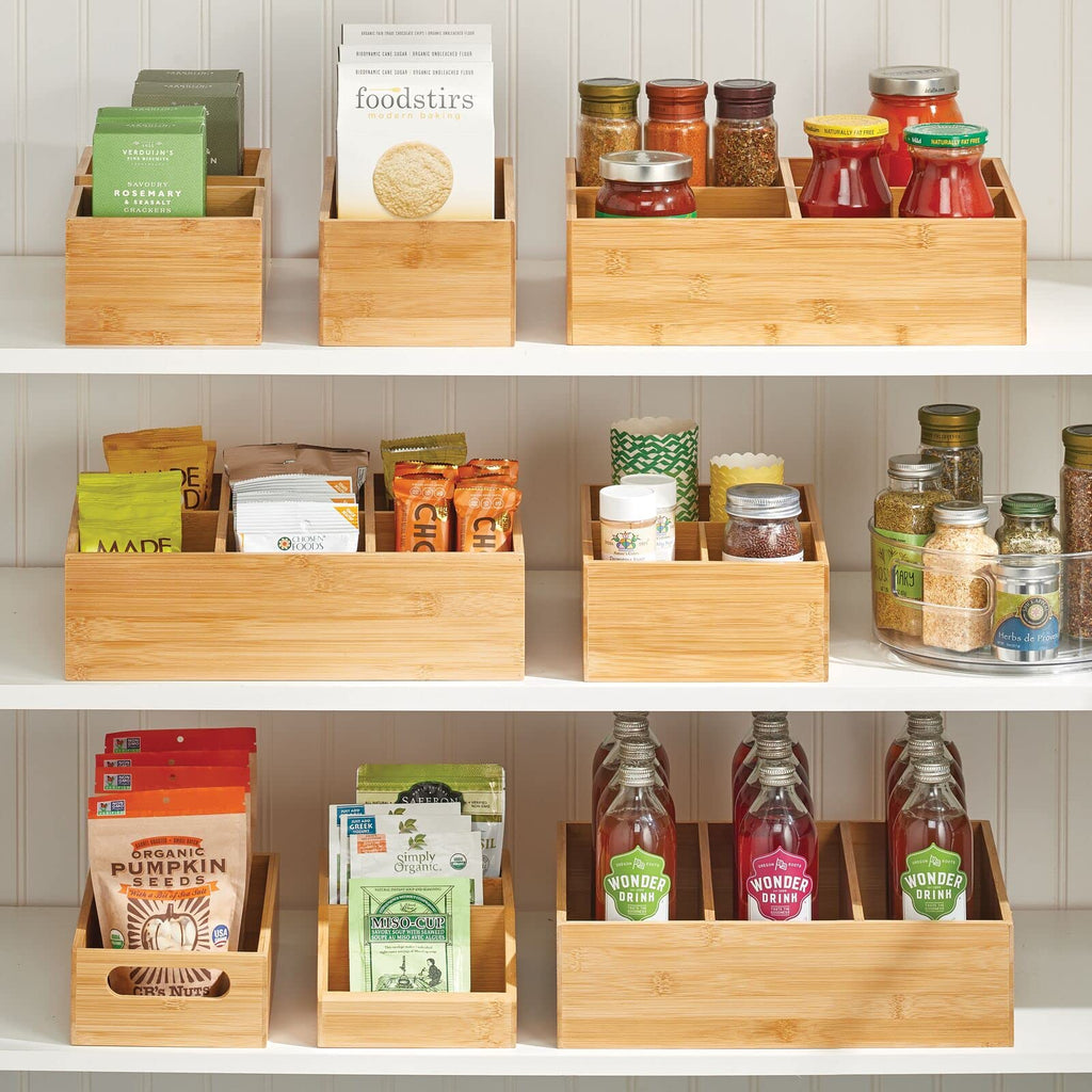 Bamboo 3 Section Stackable Pantry Organizer Bin, 2 Pack P969875