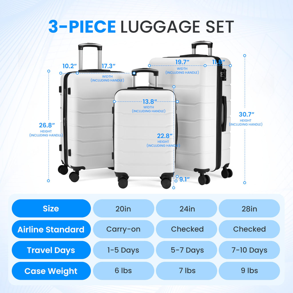 20 Inch White Hardside Carry On Luggage A5977