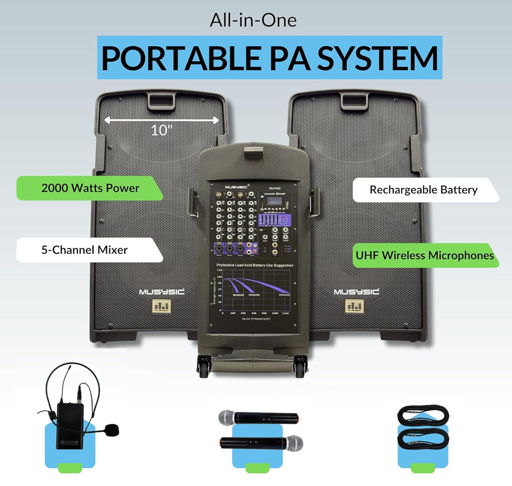 2000W PA Speaker System with Wireless Microphone O815