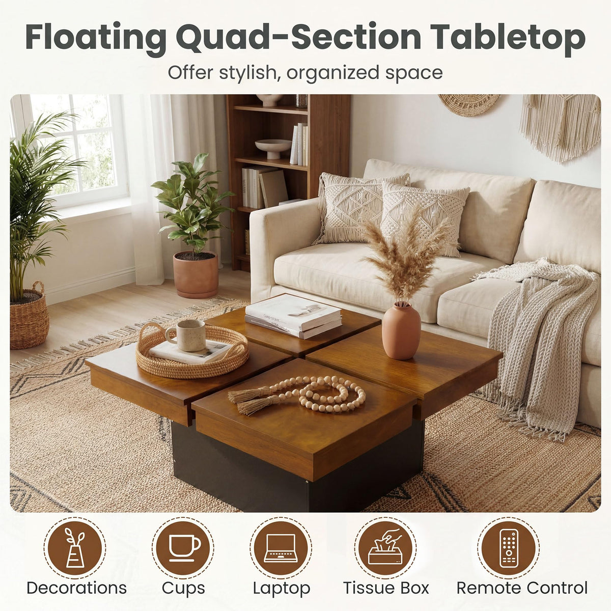 Mid Century Modern Solid Wood Coffee Table J993