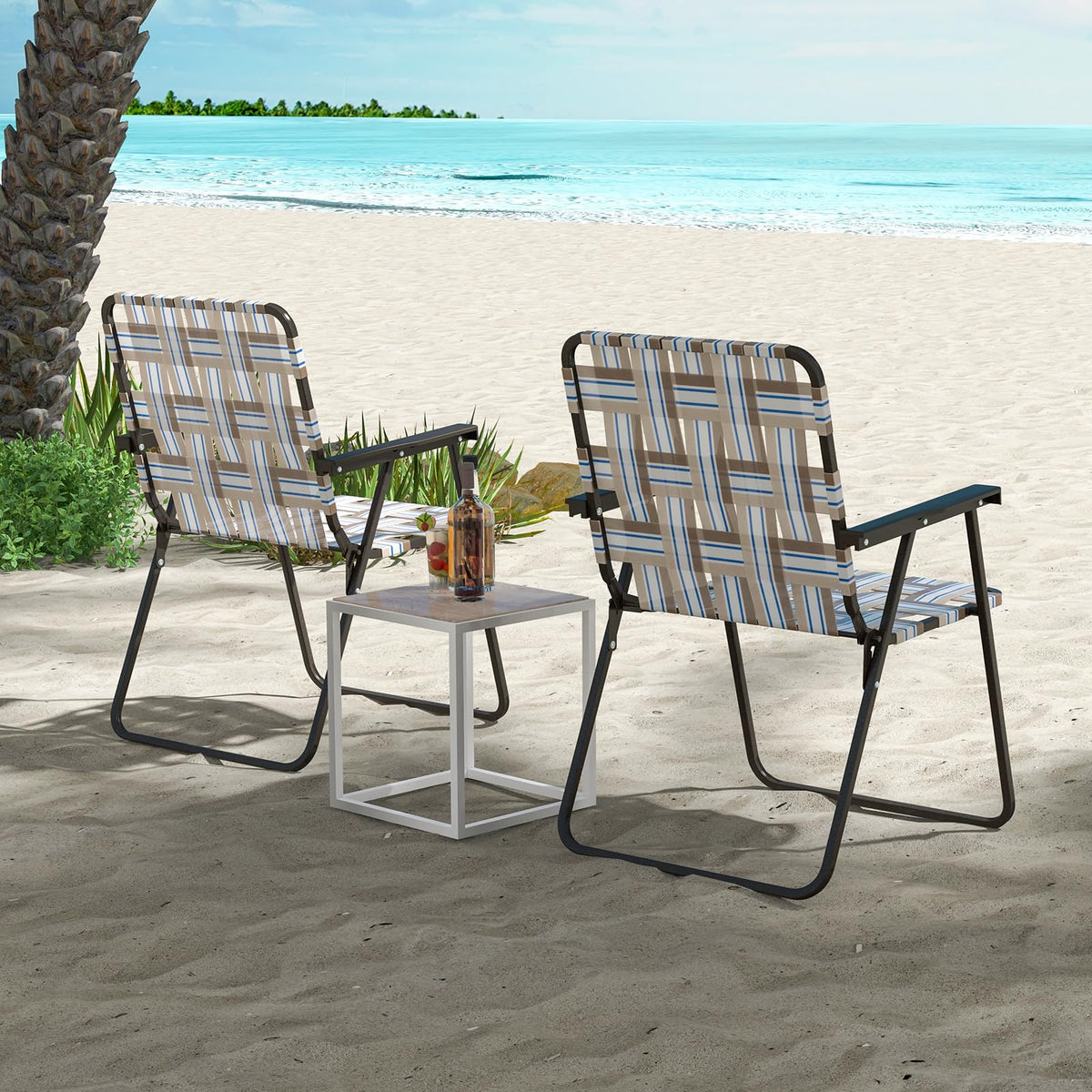 Folding Lawn Chairs Set of 6 Webbed Seat Heavy Duty Metal Frame H27836