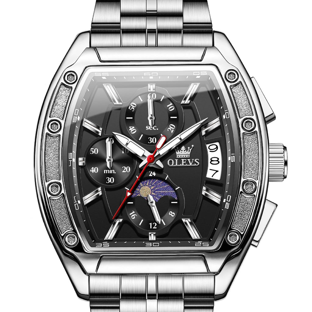 Men Big Square Face Chronograph Stainless Steel Dress Watch R8327