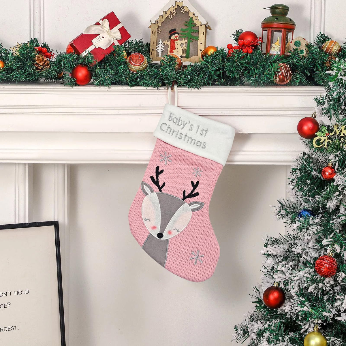 Pink Grey Christmas Stocking H3104