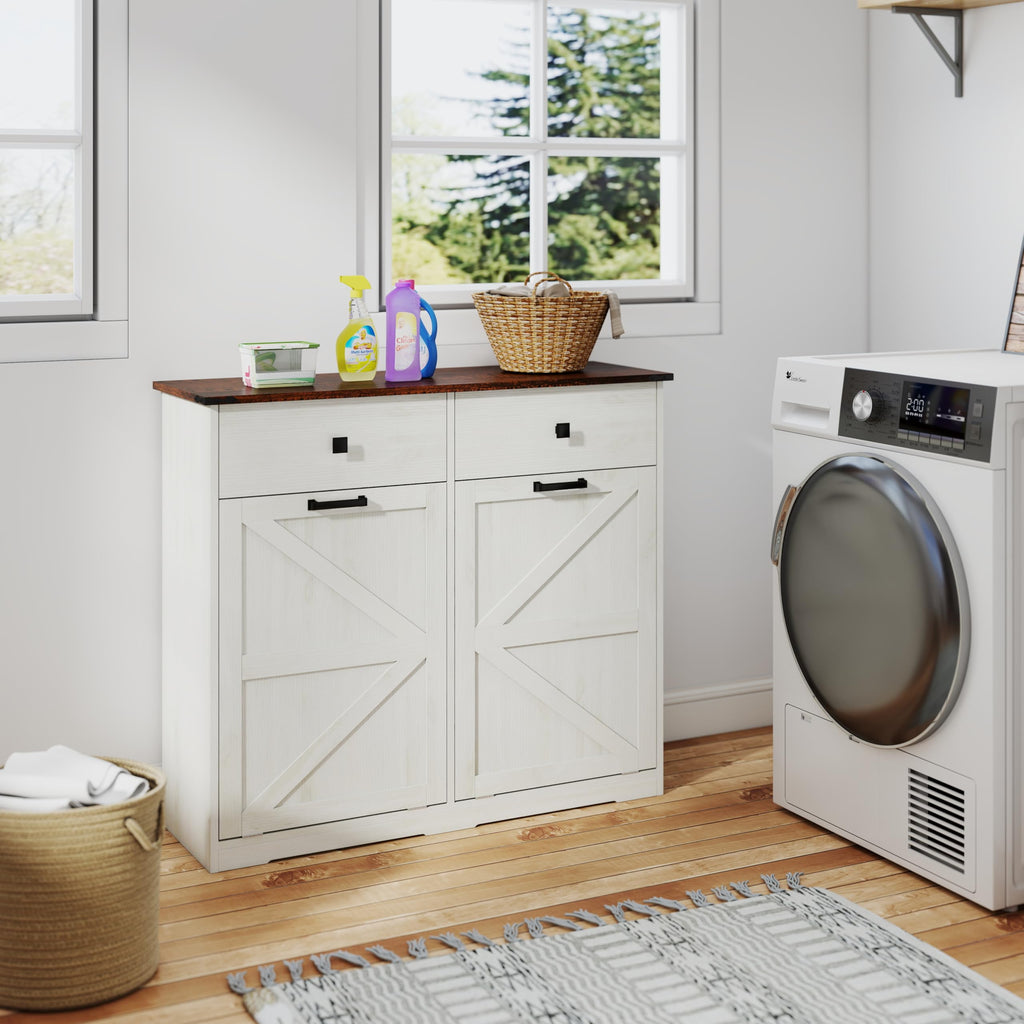 Double Tilt Out Trash Cabinet with Storage Drawers, Antique White K580