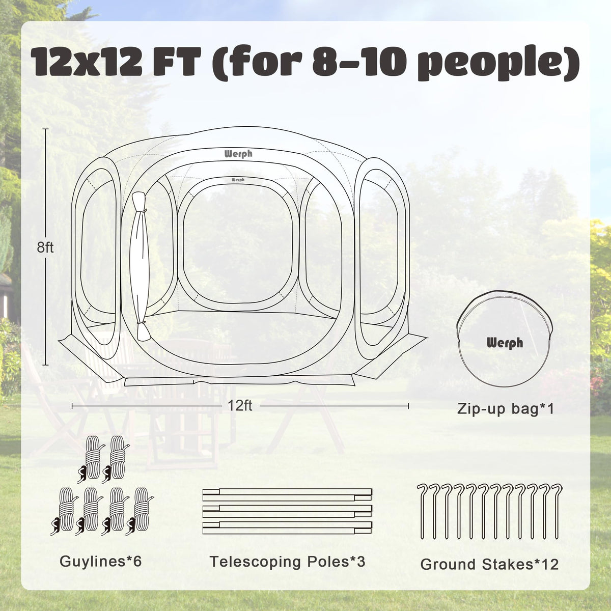 12x12 Pop Up Screen Tent, Mosquito Net Gazebo, UV Resistant, Beige I932