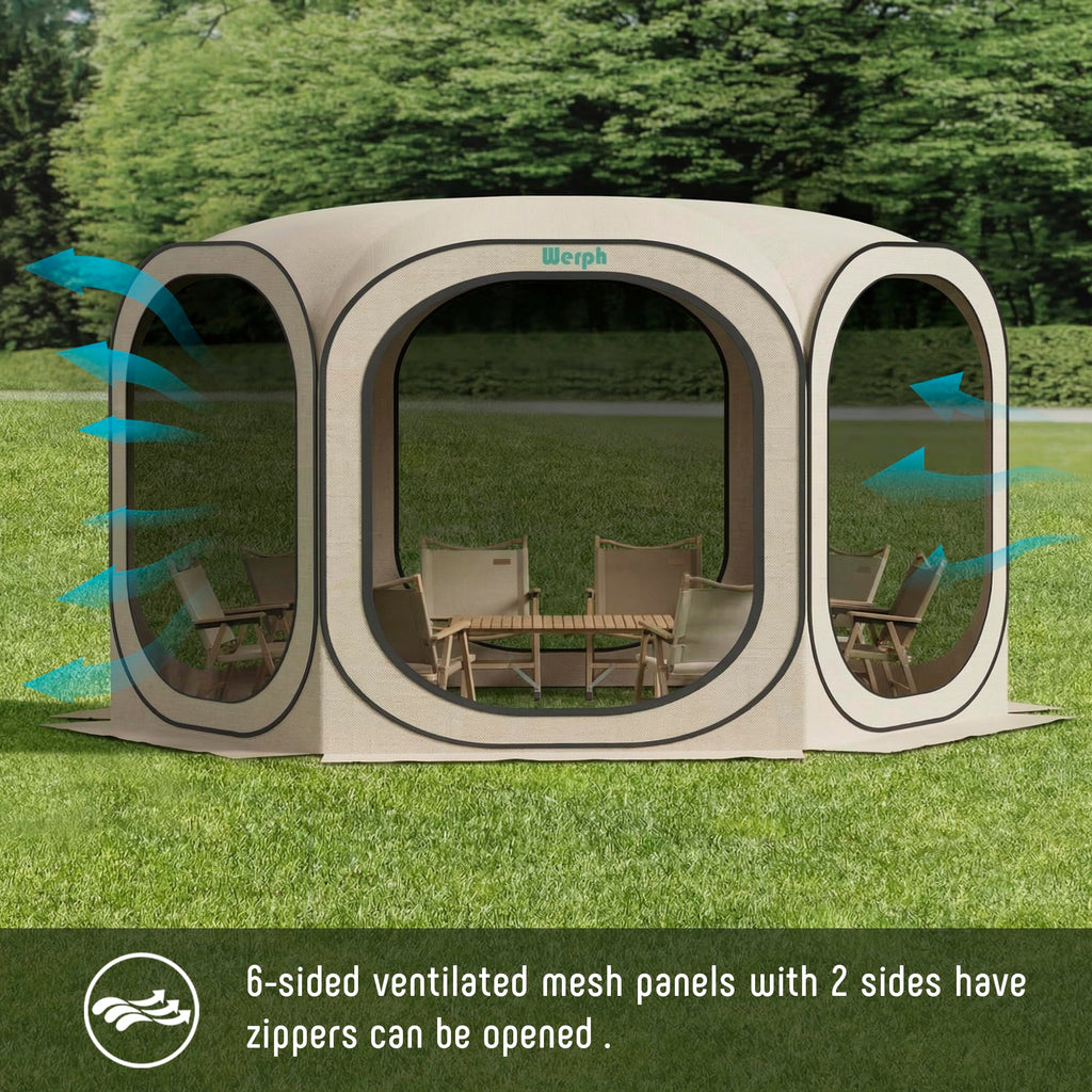 12x12 Pop Up Screen Tent, Mosquito Net Gazebo, UV Resistant, Beige I932