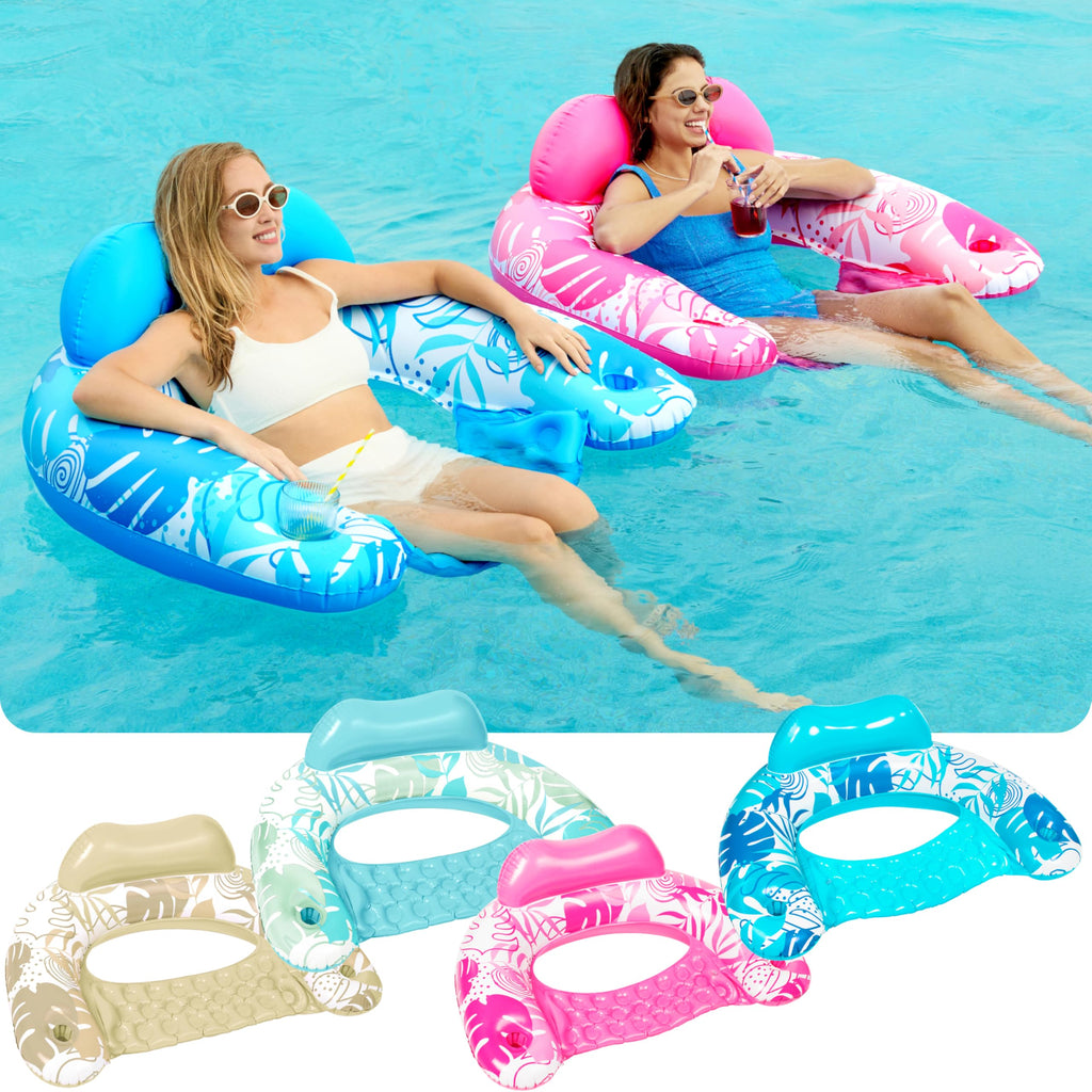 Inflatable Pool Chairs with Cup Holders, 4 Pack A231
