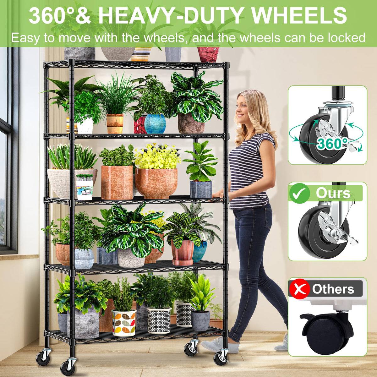 6 Tier Wire Metal Shelving Rack with Wheels V501023