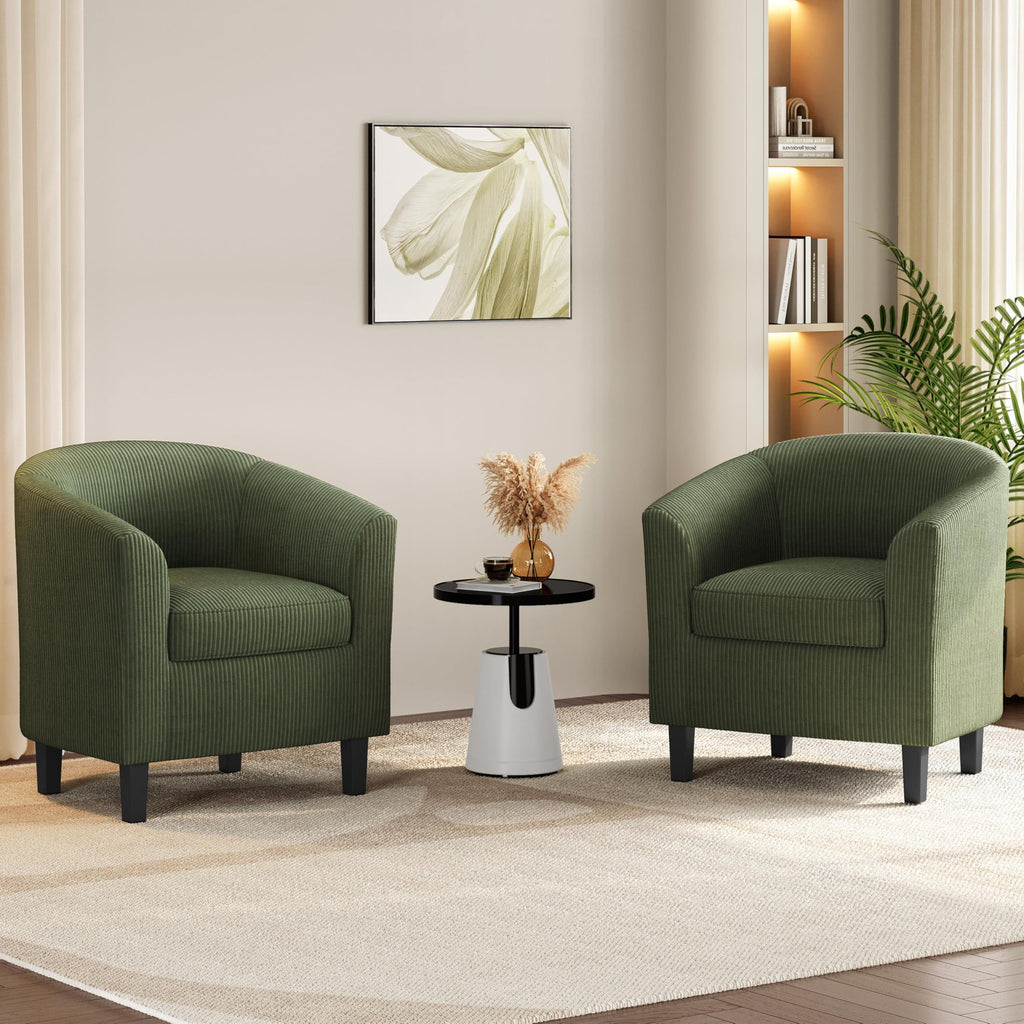 Corduroy Barrel Armchairs Set of 2 Dark Green T8835