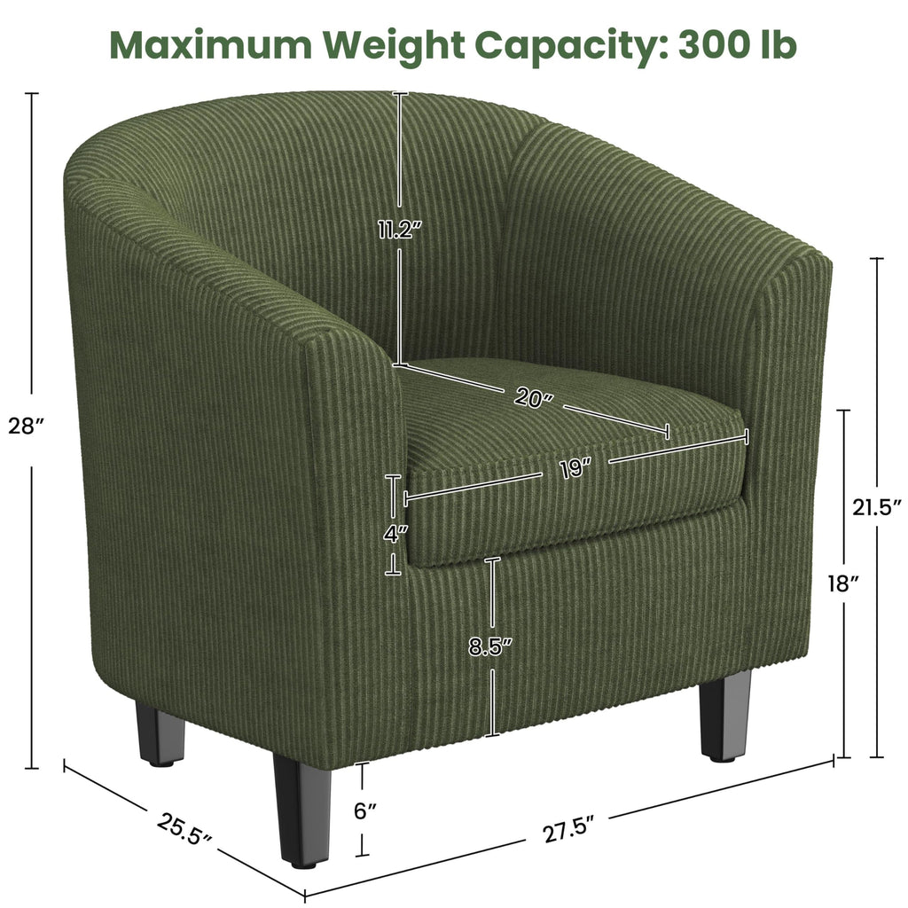Corduroy Barrel Armchairs Set of 2 Dark Green T8835