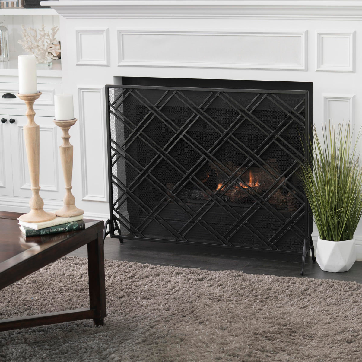 Black Wrought Iron Fireplace Screen D951675