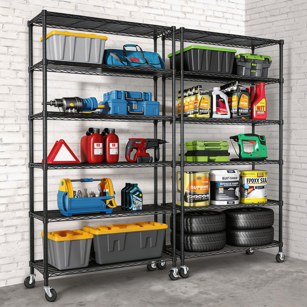6 Tier Wire Metal Shelving Rack with Wheels V501023