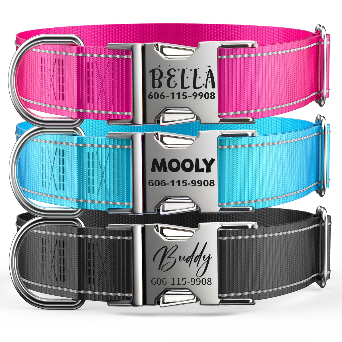 Reflective Dog Collar with Engraved ID Tag K731179