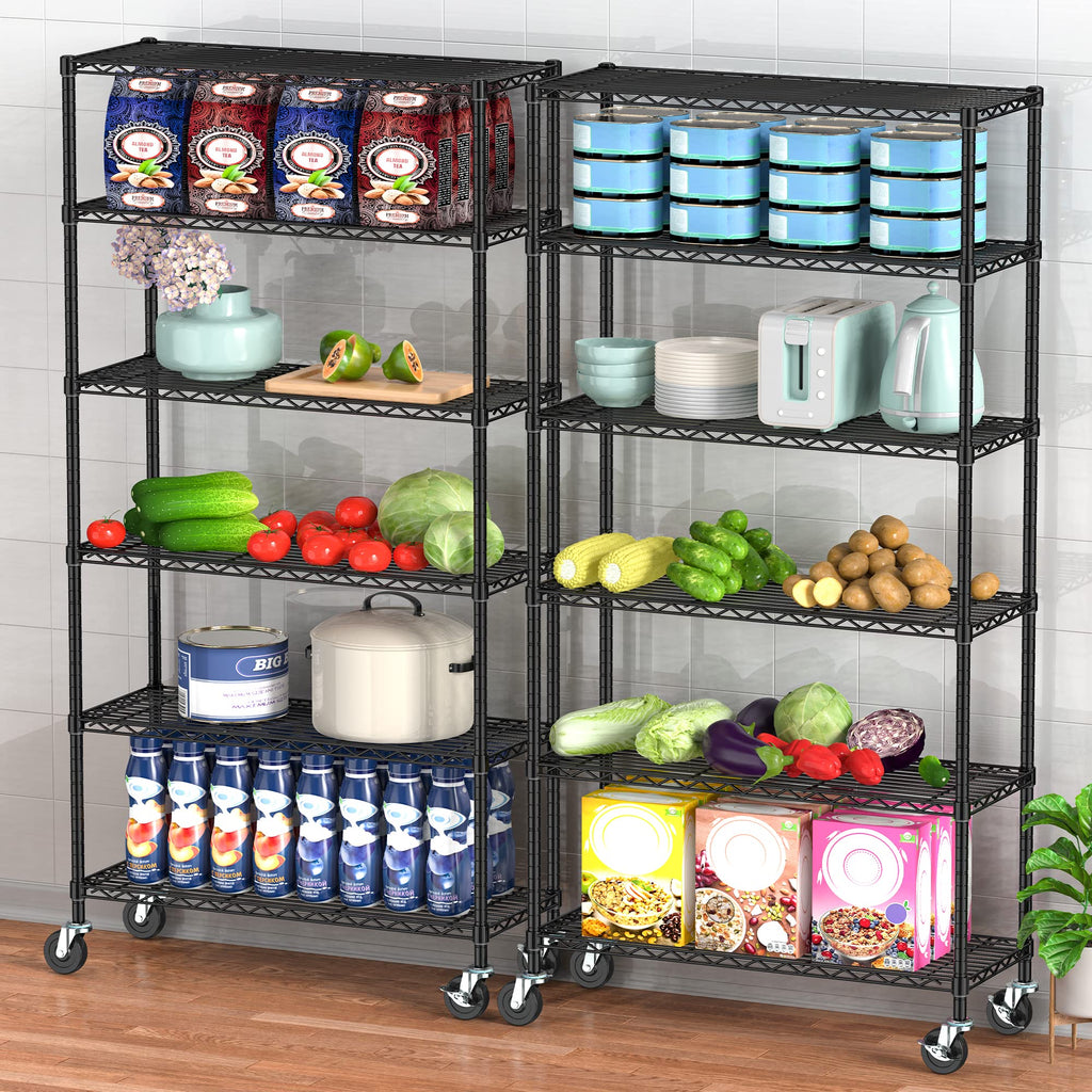 6 Tier Wire Metal Shelving Rack with Wheels V501023