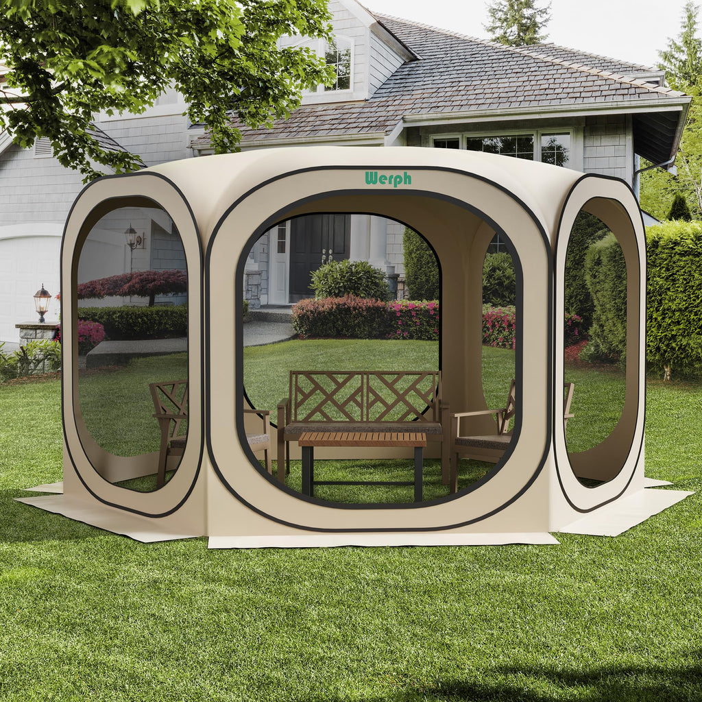 12x12 Pop Up Screen Tent, Mosquito Net Gazebo, UV Resistant, Beige I932