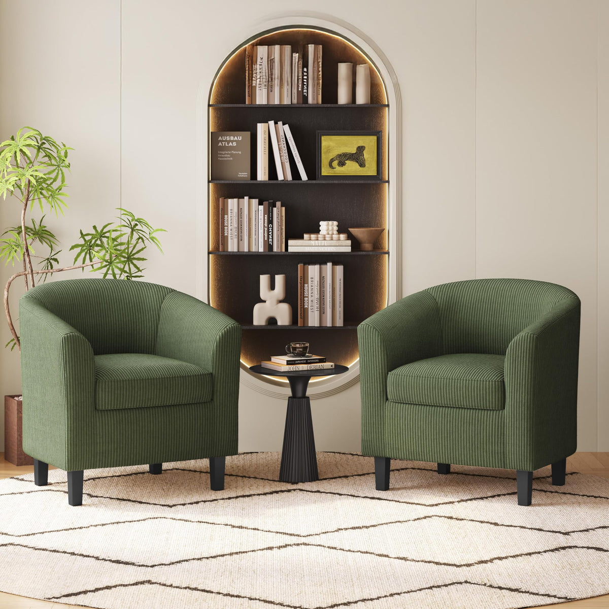 Corduroy Barrel Armchairs Set of 2 Dark Green T8835